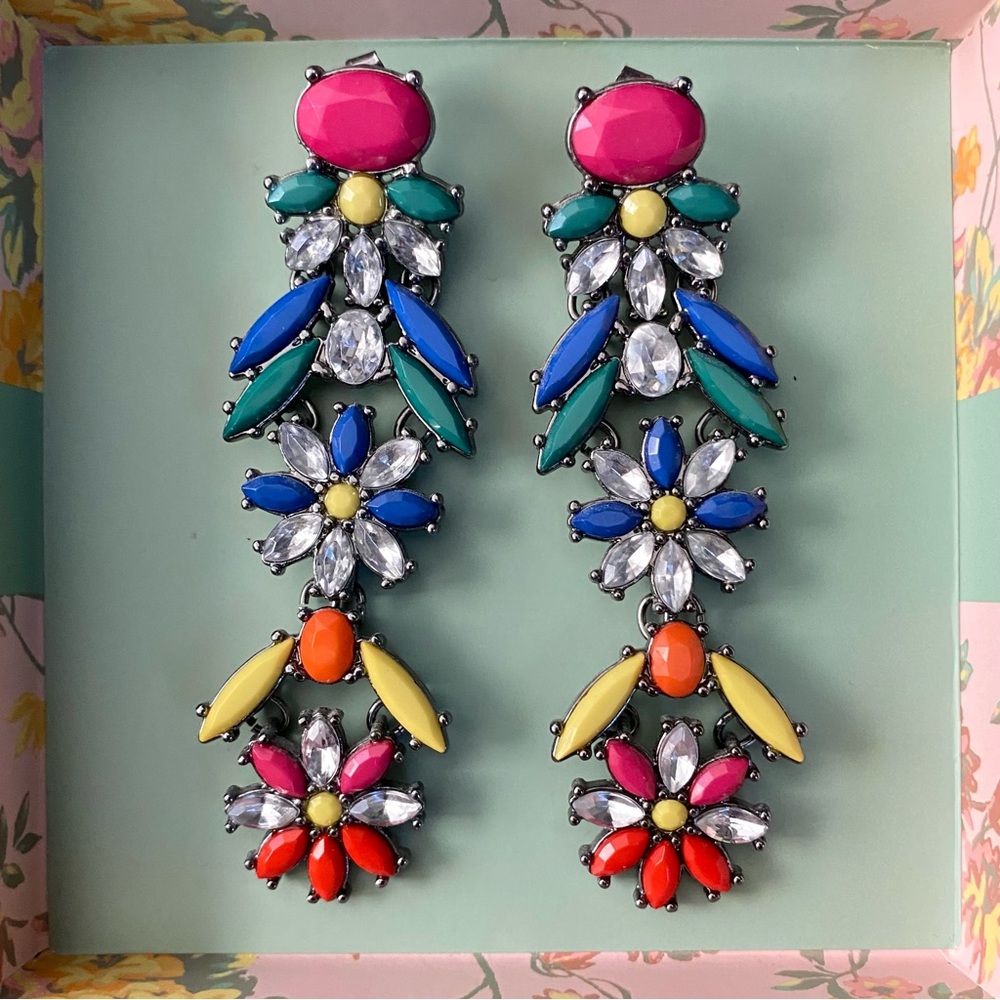 Unique Vintage Multicolor Stone Earrings Costume Jewelry